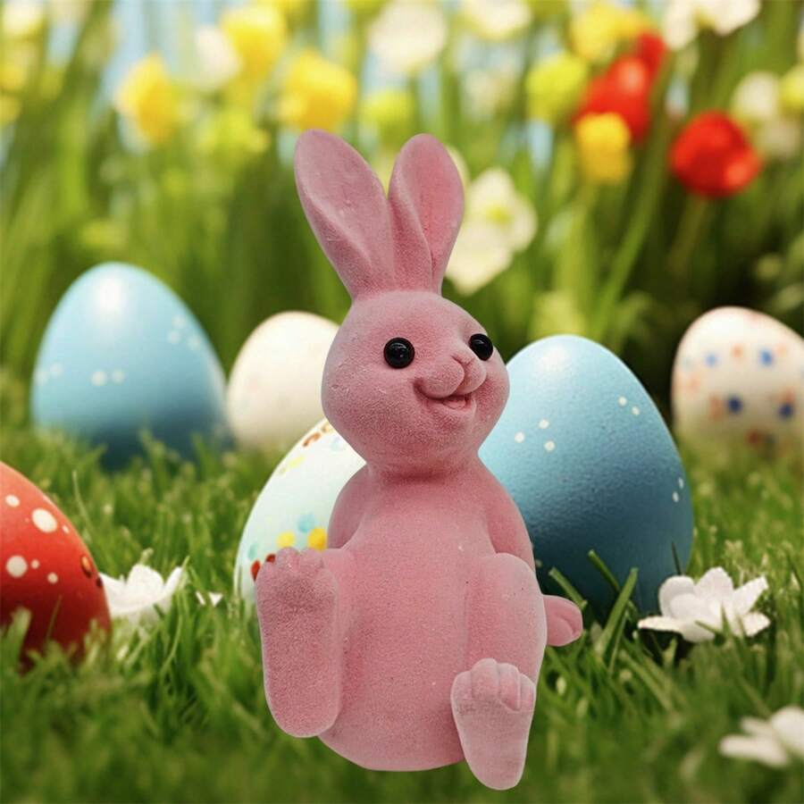 Easter Resin Rabbit Ornament Creative Modern Style Rabbit Figurine For Living Room Bedroom TV Cabinet Office - Purple Pink - View 1