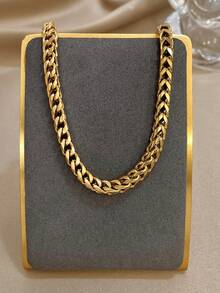 1 pièce Bracelet chaîne cubaine de luxe en acier inoxydable plaqué or 18 carats, cadeau pour femme, mère, Noël, festival, Thanksgiving, carnaval, mariage, rave/bal de promo/fête/accessoires quotidiens, cadeau pour anniversaire, Saint-Valentin, bijoux bohèmes, cadeaux pour demoiselles d'honneur - Multicolore - Voir 4