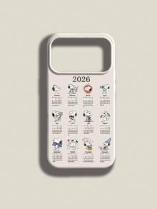 Chinese New Year 1pc 2026 Calendar Cute Snoopy Pattern, Large Hole Liquid Silicone Shockproof Phone Case, Suitable As Holiday Gift Compatible With Apple Xs/Xsmax/Xr/11 12 13 14 15 16pro/Promax/14 15 16plus/17, Unisex - Beige - View 1