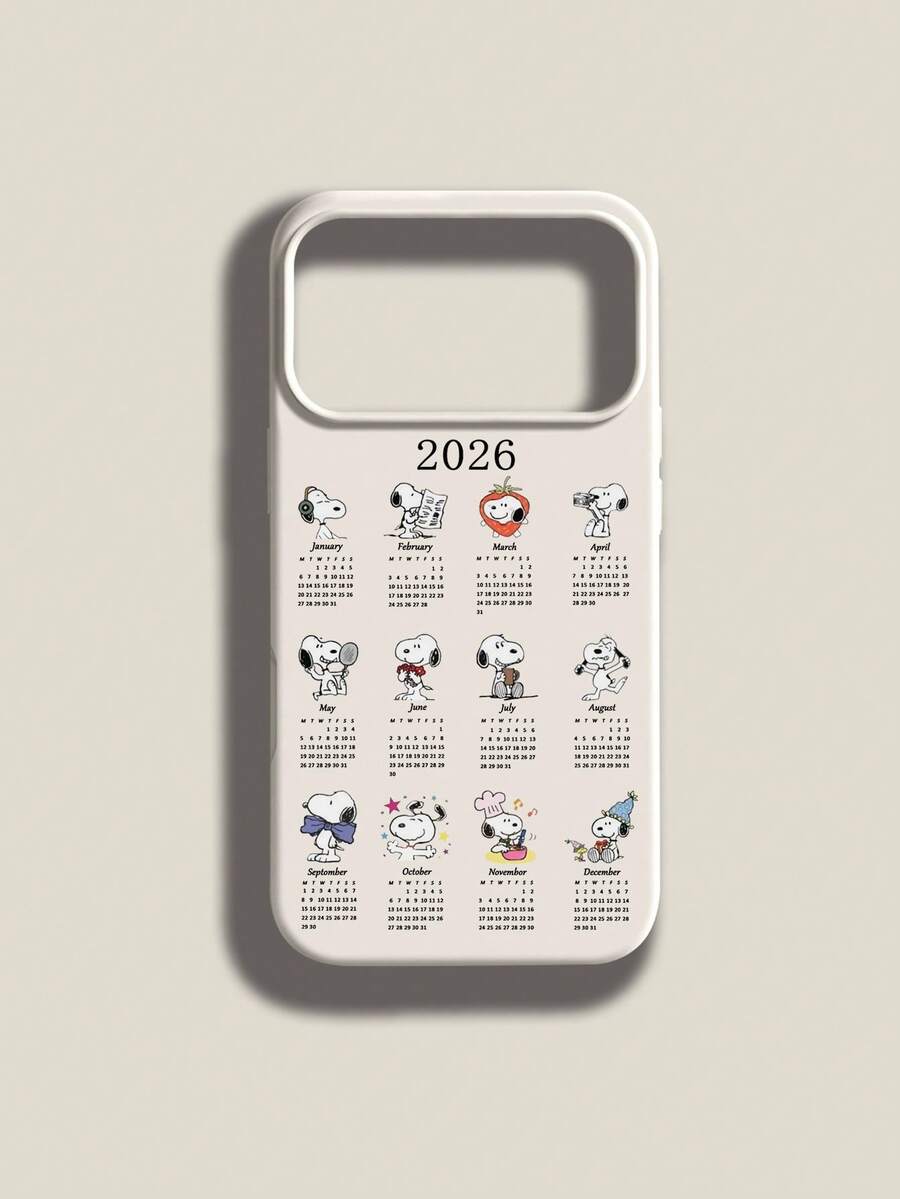 Chinese New Year 1pc 2026 Calendar Cute Snoopy Pattern, Large Hole Liquid Silicone Shockproof Phone Case, Suitable As Holiday Gift Compatible With Apple Xs/Xsmax/Xr/11 12 13 14 15 16pro/Promax/14 15 16plus/17, Unisex - Beige - View 1