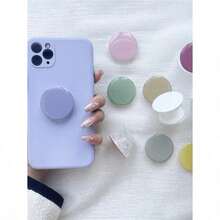 1pc Solid Color Expandable Mobile Phone Stand, Cute Transparent Phone Holder, Foldable Phone Stand With Transparent Base, Phone Accessories In Dopamine Colors Compatible With IPhone, Android Phone, Gift For Birthday, Family, Friends Push-Pull Phone Grip - 彩色 - 查看 12