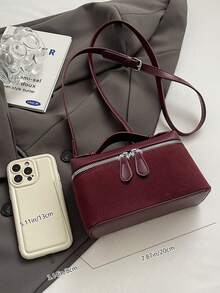 New Matte Patchwork Mini Handbag Crossbody Bag Phone Pouch, Fashionable Commuter Bag - Burgundy - View 5