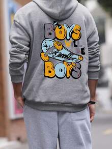 1pc Boys' Casual Printed Pullover Hoodie Sweatshirt, Warm Thermal Lined, Colorful And Imaginative Design, Autumn/Winter