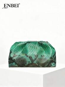 ENBEI BAIZE 轻盈蛇纹褶皱手拿包，母亲节礼物，闪亮节日化妆包，优雅时尚晚宴包，新款时尚钱包，贝壳包，简约百搭，优雅时尚晚宴包，适合约会、购物、通勤和工作。闪亮节日，情人节礼物 - 彩色 - 查看 11
