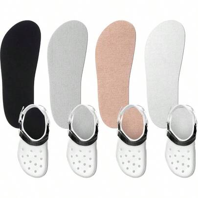 4 Pairs Shoe Insole Clog Garden Shoe Liner Washable Barefoot Insert Sockless Pad Women Men Nurse Black, White, Gray, Khaki