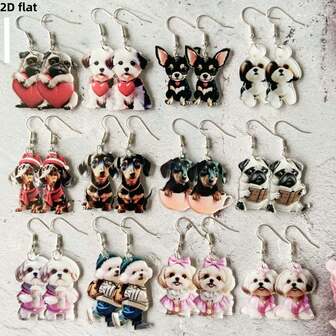Juego de aretes planos 2D con diseños adorables de diferentes razas de perros. Perfectos para uso diario, eventos temáticos de mascotas. Regalo ideal para amantes de los perros, mujeres y niñas que aman los accesorios de animales lindos