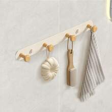 1个壁挂式衣帽架，带挂钩 - 安装简便，无需钻孔，多功能收纳架，适用于卧室、客厅、玄关 - 休闲风格 - 白色 - 查看 3