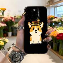 Cubierta de teléfono con diseño de perro corgi con sombrero de hamburguesa color negro para mujer estilo casual y divertido ideal para uso diario y regalos Aplicable a los teléfonos de la serie Apple y Galaxy - Blanco - Ver 3