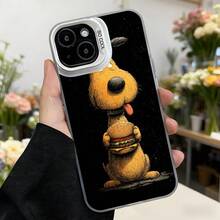 Cubierta de telefono con diseño de perro comiendo hamburguesa negra para mujer estilo divertido y creativo ideal para uso diario y regalos Aplicable a los teléfonos de la serie Apple y Galaxy - Negro - Ver 3
