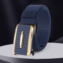 1PC Cinturón de lona con hebilla automática para hombre + 3,8 cm de ancho + Disponible en varios colores Adecuado para uso diario / informal de negocios + Resistente al desgaste y duradero + Hebilla automática para mayor comodidad Ajuste flexible + Se adapta a varios estilos de pantalones Accesorio práctico - Azul - Ver 8