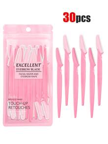 70支装眉毛修剪器剃刀，不锈钢直柄眉毛剃刀化妆工具，男女通用无痛脱毛器，带保护盖，适合初学者避免面部和身体受伤，精准修眉工具，化妆，价格实惠，房间装饰，梳妆台，旅行，卧室，化妆配件，眉毛剃刀，圣诞节，冬季，粉色，毕业，生日