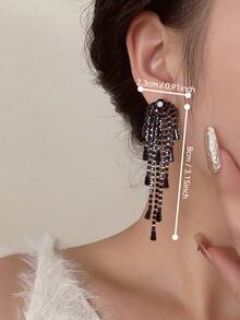 1 Pair Black Resin Long Tassel Earrings, Elegant Luxury Fashion Earrings For Women, Suitable For Gala, Formal Events
