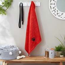 DII Bone Dry Microfiber Dog Bath Towel with Embroidered Paw Print, Red(Toalla Rojo) - Multicolor - Ver 6
