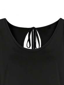Creepy Cat In Top Hat A Dark And Whimsical Illustration Women Cold Shoulder Tops Summer Short Sleeve Shirt Plus Size - Black - View 3