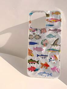 1pc Fashionable Personalized Variety Of Glittery Fish Pattern Waterproof Shockproof Anti-Slip Soft Phone Case, Suitable As Birthday, Holiday Gift For Friends, Family, Couples, Yourself, Compatible With Apple Phones - Multicolor - View 4