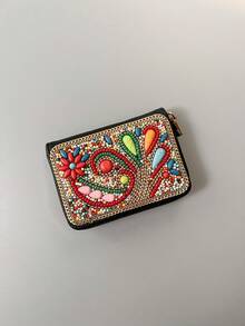 大容量多功能卡包钱包，波西米亚风格设计，包含摇钱树、孔雀眼和叶子图案，创意礼品之选，适合送给自己或朋友。女士卡包、迷你钱包、小钱包、手提包，女士钱包。 - 彩色 - 查看 14