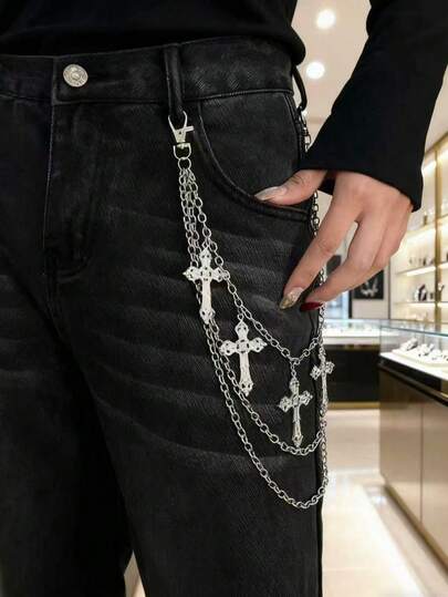 A Cross Shaped Pants Chain, Niche Fashion Street Photo, Hip-Hop Pants Pendant, Waist Chain