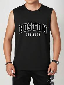 男士夏季休闲圆领字母印花上衣 - 黑色 - 查看 3