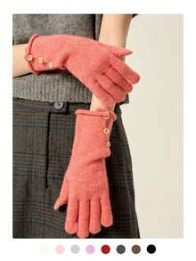 Guantes de punto de calidad premium refinados para mujeres con puño con botón - Elegancia discreta, muñeca ajustable, compatible con pantalla táctil, diseño sencillo de cinco dedos, unicolor, a prueba de viento y cálidos para otoño/invierno