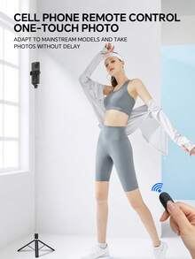 1700mm 无线自拍杆手机三脚架可伸缩折叠独脚架适用于智能手机，平衡稳定拍摄直播，带遥控器，适合夏季度假、旅行、户外活动、直播，稳定录制，度假旅行户外活动直播稳定录制，Vlog设备，360°旋转 - 黑色 - 查看 5