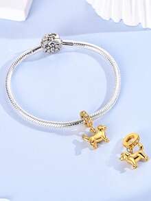 金毛幼犬吊坠 镀银镀金 可爱金毛寻回犬 DIY饰品 圣诞礼物 - 金色 - 查看 4