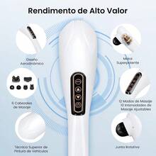 Masajeador de EspaldaMasajeador Electrico para Alivio del Dolor Muscular Masajeadores de Mano con Diseño Ergonómico 10 Modos 12 Velocidades y 6 Cabezales de Masaje Masaje para Espalda Pierna y Cuello - blanco - Ver 3