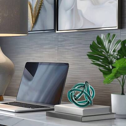 Orbit Hand Blown Glass Infinity Knot Sculpture - 4.5 Inch Glass Art Teal Knot Decor Ball For Home Decor, Sma...