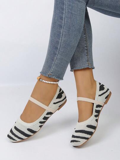 Women's Fashion Square Toe Color Block Slip-On Comfortable Versatile Low Vamp Ballet Flats, Suitable For Spring And Autumn, Plus Size