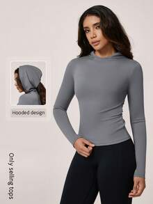 NcmRyu 1件女士纯色镂空长袖卫衣 - 灰色 - 查看 1