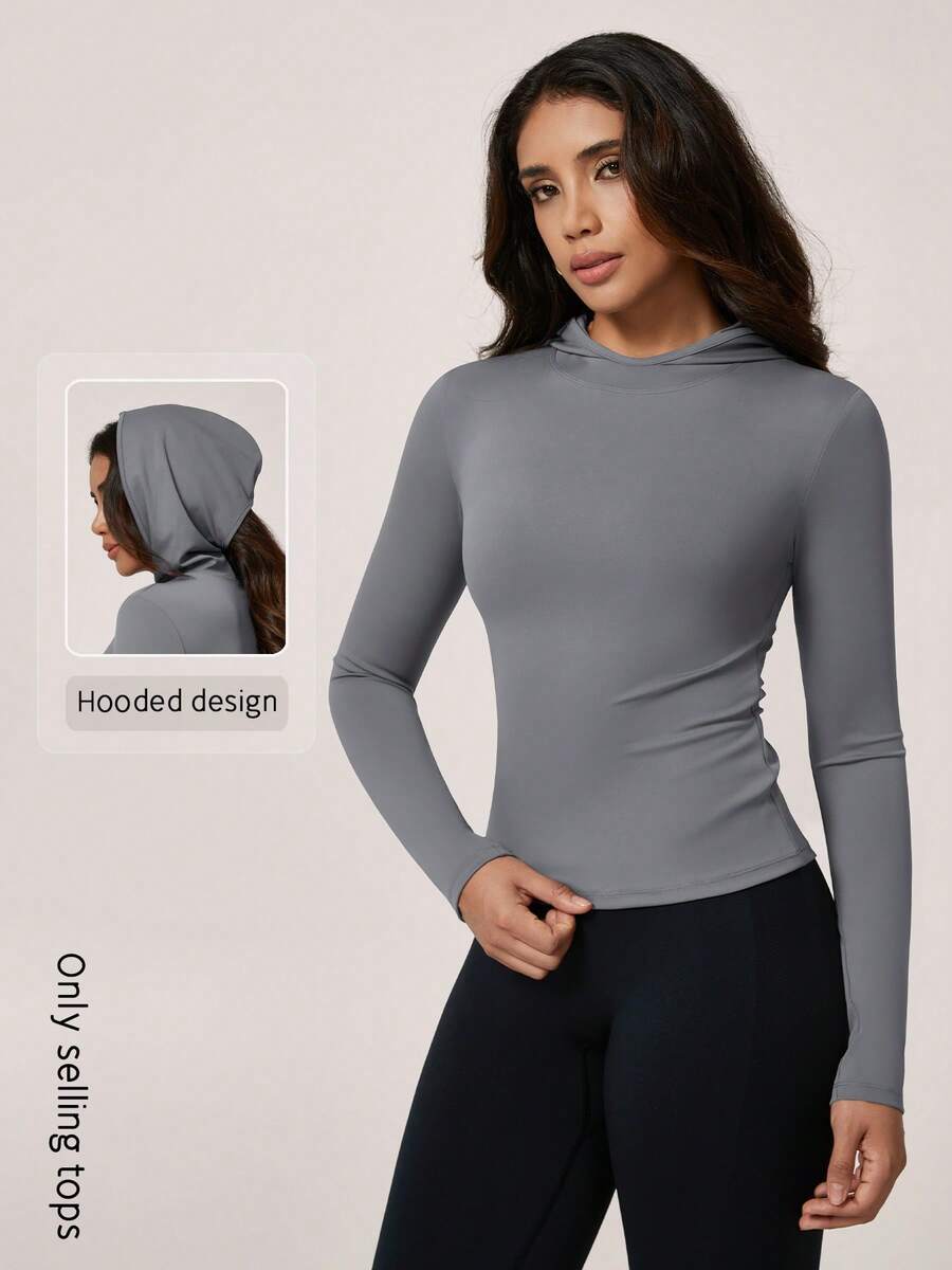 NcmRyu 1件女士纯色镂空长袖卫衣 - 灰色 - 查看 1