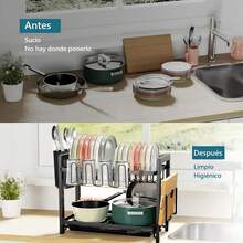 2-Tier Dish Drainer With Removable Trays - 黑色 - 查看 5