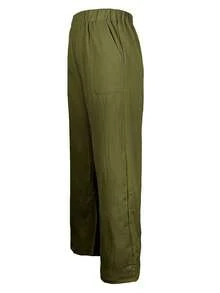 Women's Straight Loose Solid Color Casual Pants With Slant Pockets - Army Green - View 5