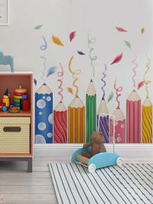 1片/2片装多尺寸PVC自粘可移除墙贴，可爱毛毛虫、字母、星星、彩色铅笔、吉他、麦克风装饰贴纸，适用于卧室、客厅、书房、餐厅、浴室、家居墙面装饰、房间装饰 - 彩色 - 查看 15