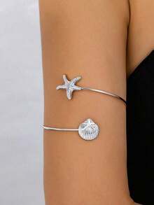1pc & Starfish Decor Arm Cuff Bracelet Women, Summer Holiday - 銀 - 查看 2