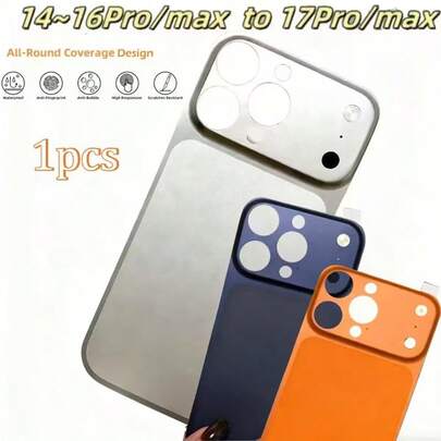 ملصق جلد خلفي واقعي باللونين البرتقالي والأزرق لتحويل فوري إلى 17 Pro/17 Pro Max، سهل التقشير واللصق، يوفر حماية لعدسة الكاميرا الخلفية متوافق مع 13 Pro/13 Pro Max/14 Pro/14 Pro Max/15 Pro/15 Pro Max/16 Pro/16 Pro Max