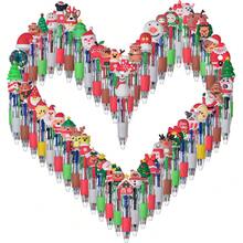 20 支随机颜色圣诞多色圆珠笔，4 色合 1，可伸缩 0.7 毫米卡通可爱趣味笔，适合圣诞老人、雪人、书写、节日派对、学校用品、学生奖励 - 彩色 - 查看 2