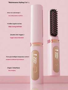Wireless Multi-Functional Electric Straightening Curling Comb Portable Negative Ion Hair Straightener Brush, Straightening Comb Negative Ion Hair Care Comb Heat Protection Curling Straightener For Home Styling, Portable Clamp High Top Hair Volume Heat Protection Long-Lasting Styling Gift 4000mAh - 彩色 - 查看 5