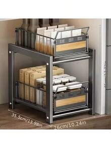 1 chiếc kệ đựng đồ nhà bếp bằng kim loại hiện đại, bề mặt được đánh bóng, kệ đựng gia vị đa chức năng, thích hợp cho ngăn kéo tủ dưới bồn rửa trong nhà và nhà hàng. - Nhiều màu - Xem 6