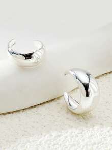 人造珍珠裝飾耳夾 - 銀色 - 查看 5