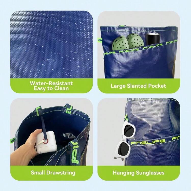 Extra Large Foldable Waterproof Tote Bag With Dual Handles Ideal For Summer Beach Swimming Gym Workouts Camping Trips And Shopping Durable Spacious And Compact For Easy Storage And Transport - 海軍藍 - 查看 3