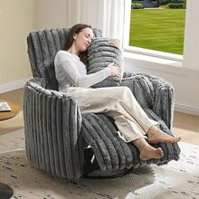 Recliner Chair With Massage, Rocking, And Swivel Glider Functions, Includes 2 Pillows, Comfortable Barrel Armchair For Bedroom, Nursery, Or Living Room - Xám - Xem 7