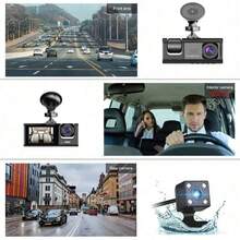 1 件，行车记录仪前部和内部，3 通道汽车行车记录仪，1080P FHD DVR 汽车仪表盘摄像头带循环录制，2 英寸显示屏，不包括 SD 卡电池容量 150mAh