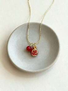 1pc Vintage Style Pomegranate Pendant Necklace, Fashion Elegant Collarbone Chain Bridal Fashion Accessories, Women'S Dating Party Jewellery, Gift - 彩色 - 查看 6