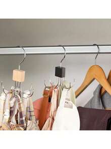 Organizador giratorio de 6 ganchos, base de madera, ganchos de acero, estante de almacenamiento multifuncional, plegable, compacto y portátil, 6 ganchos para colgar ropa, bufandas, cinturones, ropa interior, corbatas, adecuado para armario, perchero de entrada, esencial para volver a la escuela y el hogar - Multicolor - Ver 8