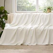 % Cotton Twin XL Size Bed Blanket - Breathable, Lightweight, Soft Cozy Herringbone Woven Summer Blanket College Dorm, White, 66x90 Inches - 02 - 乳霜 - 查看 3