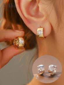 Hihho 1 par de pendientes de aro elegantes y de moda con patrón redondo de cobre y circonita, diseño clásico de pendientes decorativos para mujer, regalo festivo, regalo de joyería para Navidad y Acción de Gracias - pendientes - Ver 1
