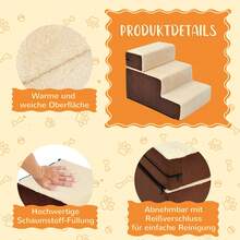 PawHut Dog Stairs, Practical Pet Stairs With 3 Steps For Cats And Dogs, Plush, Beige, 54x40x39cm On Site - 1 - View 5