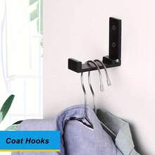 5pcs/1set Wall Mounted Aluminum Alloy Folding Hangers, Black Heavy-Duty Metal Hangers, Folding Hooks - Concealed Wall Mounted Clothing Hooks With Screws, Modern Design That Saves Space, No Need For Drilling, Easy To Install, Suitable For Bathrooms, Kitchens