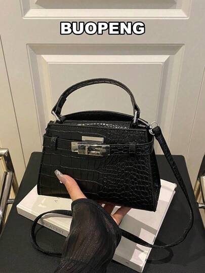 1 Peça Bolsa de Ombro Elegante de Textura de Crocodilo de Cor Sólida e Moda Feminina Nova, Com Alça e Decoração de Fivela de Metal, Bolsa Quadrada Casual, Bolsa Transversal Versátil e Estilosa, Adequada para Compras, Trabalho, Combinação Diária, Ótima para Uso Diário de Mulheres
