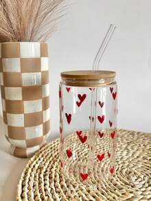 Heart-Shaped Glass Straw Cup, Large Capacity Straw Water Bottle, Suitable For Juice, Coffee, Matcha, Milk And Other Straw Drinkware - Multicolor - View 11